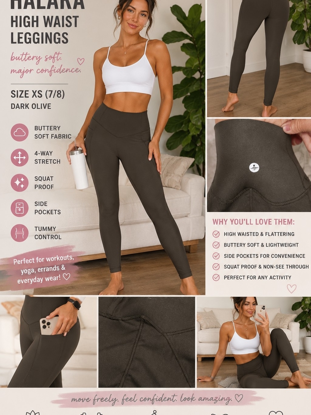 🌿✨ HALARA High Waisted Leggings ✨🌿
Size XS (7/8) • Dark Olive •